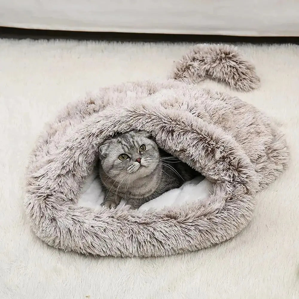 CozzyZoo | Cozy Plush Pet Hideaway Bed - Warm Winter Cat & Dog Sleeping Bag 🐶🐱 pets home